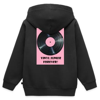 Vinyl Junkie forever - rosa - Kinder Premium Organic Zip Hoodie - Schwarz - Hinten - AI Model Kid Male (0cm)