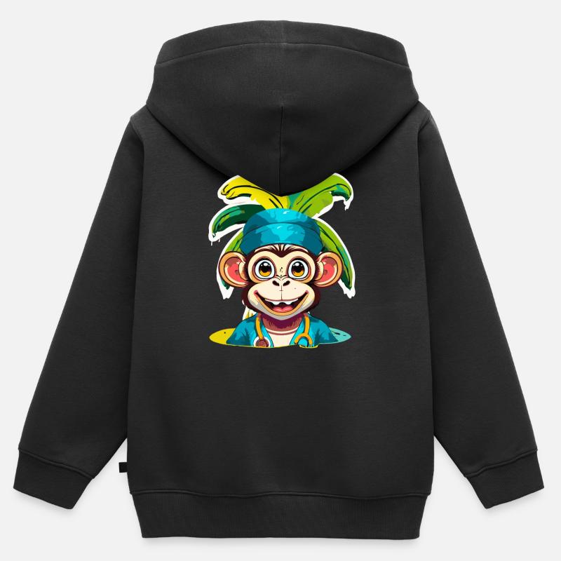 Singe docteur - Sweat Premium à capuche zippé enfant bio - noir