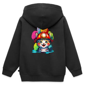 Chat pompier - Sweat Premium à capuche zippé enfant bio - noir - Dos - AI Model Kid Male (0cm)