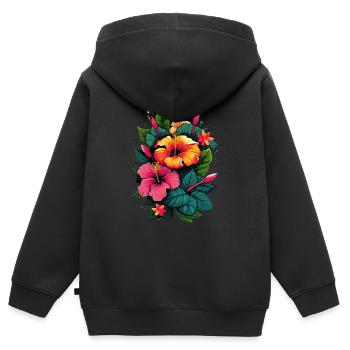 Üppige, lebendige exotische Blüten - Kinder Premium Organic Zip Hoodie - Schwarz - Hinten - AI Model Kid Male (0cm)