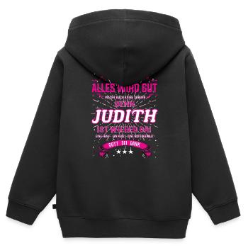 Alles wird gut denn Judith Ist da Outfit - Kinder Premium Organic Zip Hoodie - Schwarz - Hinten - AI Model Kid Male (0cm)