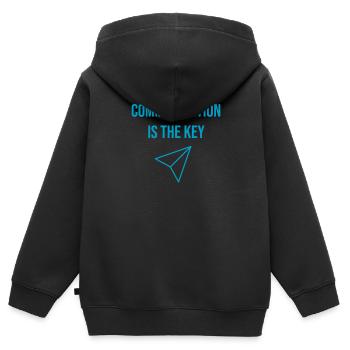 Idée cadeau pour les professionnels de la communication - Sweat Premium à capuche zippé enfant bio - noir - Dos - AI Model Kid Male (0cm)