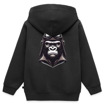 Aviateur animalier #13 - Sweat Premium à capuche zippé enfant bio - noir - Dos - AI Model Kid Male (0cm)
