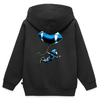 Jung mit American Football Luftballon Banksy Stil - Kinder Premium Organic Zip Hoodie - Schwarz - Hinten - AI Model Kid Male (0cm)