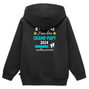 Je peux pas j'vais être Grand-Papy 2024 Futur Papi - Sweat Premium à capuche zippé enfant bio - noir - Dos - AI Model Kid Male (0cm)
