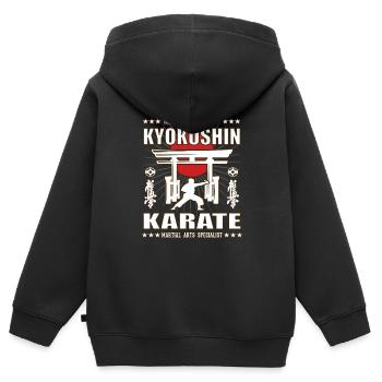 Conception d’arts martiaux Kyokushin cool avec kanji - Sweat Premium à capuche zippé enfant bio - noir - Dos - AI Model Kid Male (0cm)