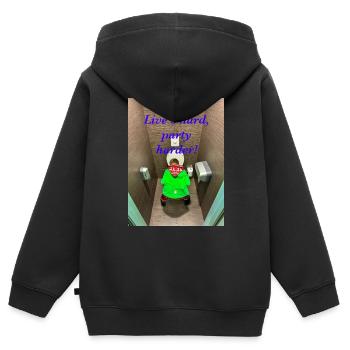 Lebe hart, feiere härter! - Kinder Premium Organic Zip Hoodie - Schwarz - Hinten - AI Model Kid Male (0cm)