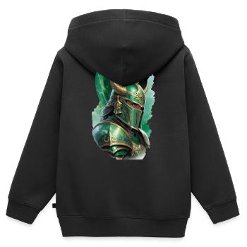 Chevalier en armure vêtu d’un vert vif - Sweat Premium à capuche zippé enfant bio - noir - Dos - AI Model Kid Male (0cm)