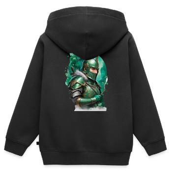 Chevalier en armure vêtu d’un vert vif - Sweat Premium à capuche zippé enfant bio - noir - Dos - AI Model Kid Male (0cm)