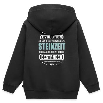 Die Steinzeit überragend und mit Erfolg bestanden - Kinder Premium Organic Zip Hoodie - Schwarz - Hinten - AI Model Kid Male (0cm)