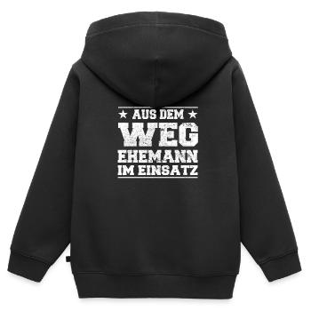 À l’écart du mari dans l’utilisation Design - Sweat Premium à capuche zippé enfant bio - noir - Dos - AI Model Kid Male (0cm)