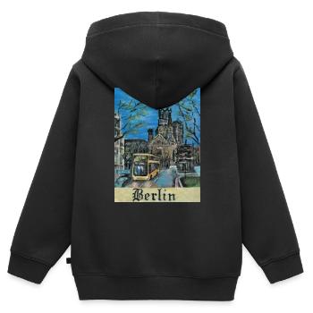 KaiserWilhelmKirche - Kinder Premium Organic Zip Hoodie - Schwarz - Hinten - AI Model Kid Male (0cm)
