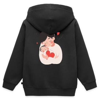 Vaterund Sohn / Tochter Neugeborenes - Kinder Premium Organic Zip Hoodie - Schwarz - Hinten - AI Model Kid Male (0cm)