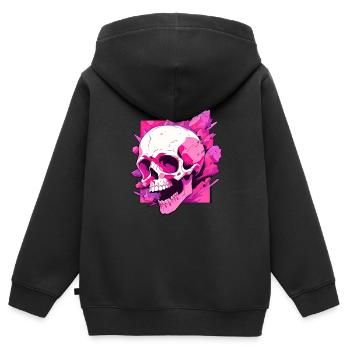 crâne rose - Sweat Premium à capuche zippé enfant bio - noir - Dos - AI Model Kid Male (0cm)