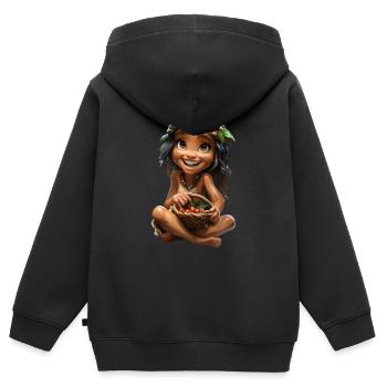 Femme des cavernes #lovely toons - Sweat Premium à capuche zippé enfant bio - noir - Dos - AI Model Kid Male (0cm)
