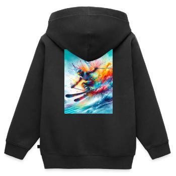 Skifahrer mit voller Geschwindigkeit - Kinder Premium Organic Zip Hoodie - Schwarz - Hinten - AI Model Kid Male (0cm)