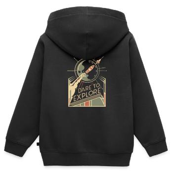 Osez explorer l’inconnu - Sweat Premium à capuche zippé enfant bio - noir - Dos - AI Model Kid Male (0cm)