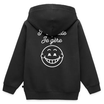 Keine Sorge, ich schaffe es, zwinkerischer Humor - Kinder Premium Organic Zip Hoodie - Schwarz - Hinten - AI Model Kid Male (0cm)