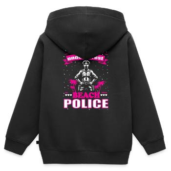 Conception de la police de plage pour les femmes en vacances - Sweat Premium à capuche zippé enfant bio - noir - Dos - AI Model Kid Male (0cm)