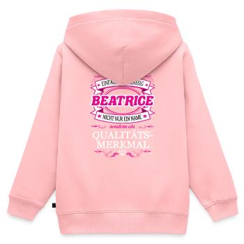 Qualitätsmerkmal Beatrice einfach Erstklassig - Kinder Premium Organic Zip Hoodie - Rosa - Hinten - AI Model Kid Female (0cm)