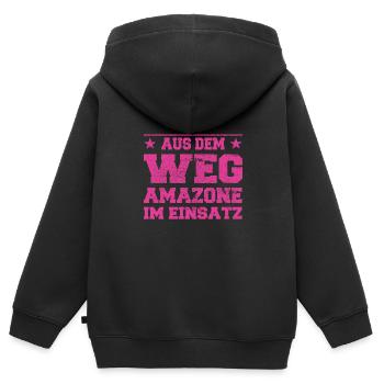 Aus dem Weg Amazone im Einsatz Design - Kinder Premium Organic Zip Hoodie - Schwarz - Hinten - AI Model Kid Male (0cm)