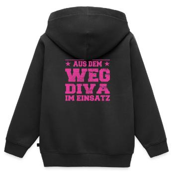 Diva à l’écart du design en action - Sweat Premium à capuche zippé enfant bio - noir - Dos - AI Model Kid Male (0cm)
