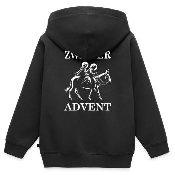 Second avènement avec Marie et Joseph - Sweat Premium à capuche zippé enfant bio - noir - Dos - AI Model Kid Male (0cm)