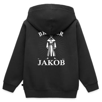 Bruder Jakob Design mit dem Mönch aus dem Kinderli - Kinder Premium Organic Zip Hoodie - Schwarz - Hinten - AI Model Kid Male (0cm)