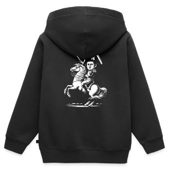 Funny Napoleon Bonaparte Design with Horse and S - Kids Premium Organic Zip-up Hoodie - black - Back - AI Model Kid Male (0cm)