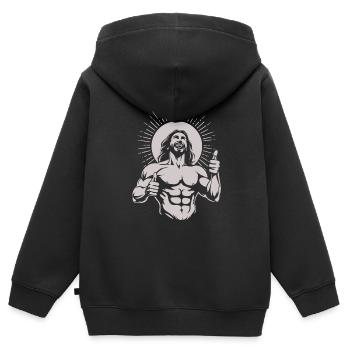 Conception de la bonne humeur de Jésus-Christ – Salut heureux - Sweat Premium à capuche zippé enfant bio - noir - Dos - AI Model Kid Male (0cm)