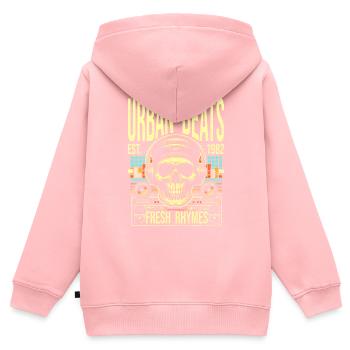 Crâne rétro vintage, rythme urbain et comptines fraîches - Sweat Premium à capuche zippé enfant bio - rose - Dos - AI Model Kid Female (0cm)