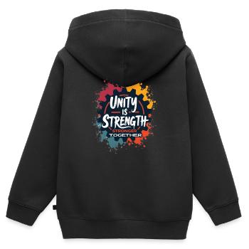 GEMEINSAM STÄRKER - Kinder Premium Organic Zip Hoodie - Schwarz - Hinten - AI Model Kid Male (0cm)