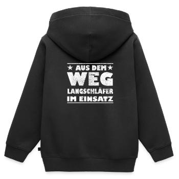 Aus dem Weg Langschläfer im Einsatz Design - Kinder Premium Organic Zip Hoodie - Schwarz - Hinten - AI Model Kid Male (0cm)