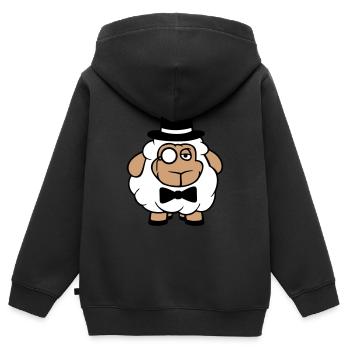 mouton M. Gentleman chapeau haut de forme Monocle lunettes - Sweat Premium à capuche zippé enfant bio - noir - Dos - AI Model Kid Male (0cm)