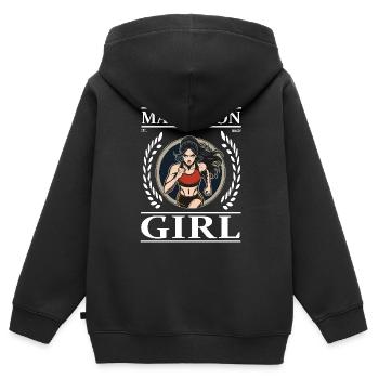Marathon Girl – Laufen ist Freiheit - Kinder Premium Organic Zip Hoodie - Schwarz - Hinten - AI Model Kid Male (0cm)