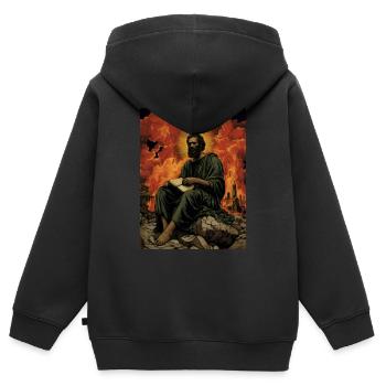 The Fall of Babylon Heiliger Johannes Offenbarung - Kinder Premium Organic Zip Hoodie - Schwarz - Hinten - AI Model Kid Male (0cm)