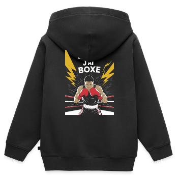 Je peux pas j'ai boxe - Sweat Premium à capuche zippé enfant bio - noir - Dos - AI Model Kid Male (0cm)