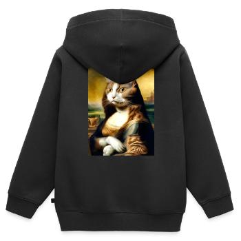 Meow Lisa Funny Cat Parody of the Mona Lisa - Kids Premium Organic Zip-up Hoodie - black - Back - AI Model Kid Male (0cm)