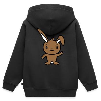 Hase winkt freundlich Begrüßung Hand winken Hallo - Kinder Premium Organic Zip Hoodie - Schwarz - Hinten - AI Model Kid Male (0cm)