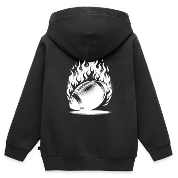 Ballon de football vintage en flammes et en feu - Sweat Premium à capuche zippé enfant bio - noir - Dos - AI Model Kid Male (0cm)