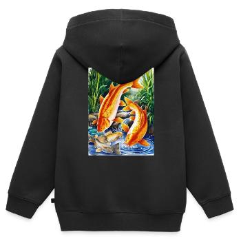 Karpfen - Kinder Premium Organic Zip Hoodie - Schwarz - Hinten - AI Model Kid Male (0cm)