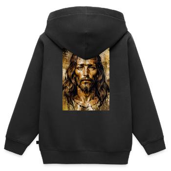 Le Messie souffrant - Sweat Premium à capuche zippé enfant bio - noir - Dos - AI Model Kid Male (0cm)