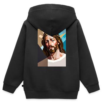 Abstraction sacrée - Sweat Premium à capuche zippé enfant bio - noir - Dos - AI Model Kid Male (0cm)