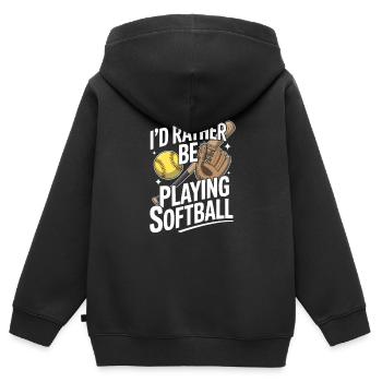 Ich würde lieber die Softball-Saison lustig spielen - Kinder Premium Organic Zip Hoodie - Schwarz - Hinten - AI Model Kid Male (0cm)