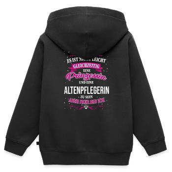 eine Altenpflegerin und Prinzessin - Kinder Premium Organic Zip Hoodie - Schwarz - Hinten - AI Model Kid Male (0cm)