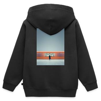 Minimalistischer U-Bahn-Moment - Kinder Premium Organic Zip Hoodie - Schwarz - Hinten - AI Model Kid Male (0cm)