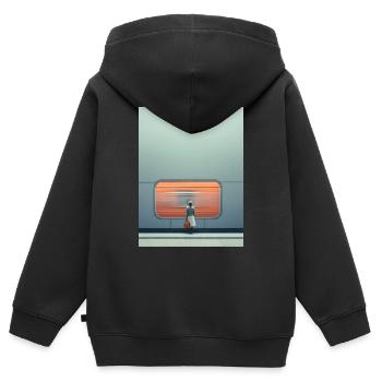 Femme debout sur le mur du métro - Sweat Premium à capuche zippé enfant bio - noir - Dos - AI Model Kid Male (0cm)
