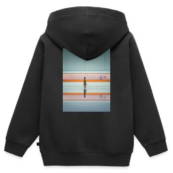 femme élégante passant le métro - Sweat Premium à capuche zippé enfant bio - noir - Dos - AI Model Kid Male (0cm)