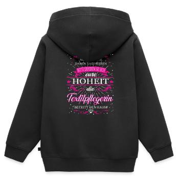 Votre Altesse l’Infirmière Textile entre dans la pièce - Sweat Premium à capuche zippé enfant bio - noir - Dos - AI Model Kid Male (0cm)