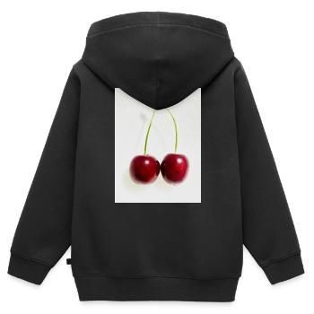 Kirsche - Kinder Premium Organic Zip Hoodie - Schwarz - Hinten - AI Model Kid Male (0cm)